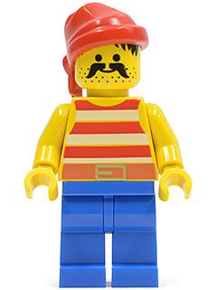 LEGO Minifigure-Pirate Red / White Stripes Shirt, Blue Legs, Red Bandana-Pirates / Pirates I-PI043-Creative Brick Builders